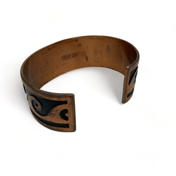 Vintage Marked Solid Copper Cuff Bracelet Enamel Wave Design 1.5"W Adjustable - Picture 4 of 6